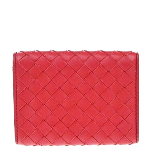 BOTTEGA VENETA INTRECCIATO Trifold Compact Wallet Leather Red Italy - Picture 3 of 13